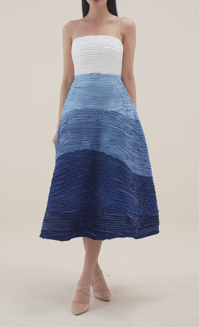Women's Denim Midi Dress Jeand A line blue - Cielie